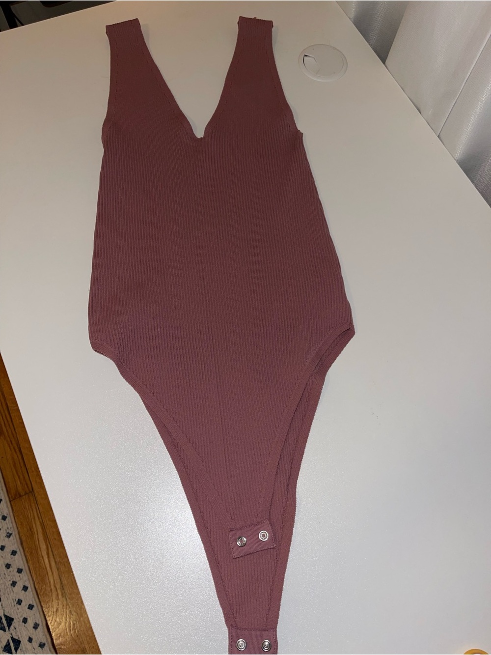 Wishlist Ribbed Plunge Bodysuit - Mauve Rose